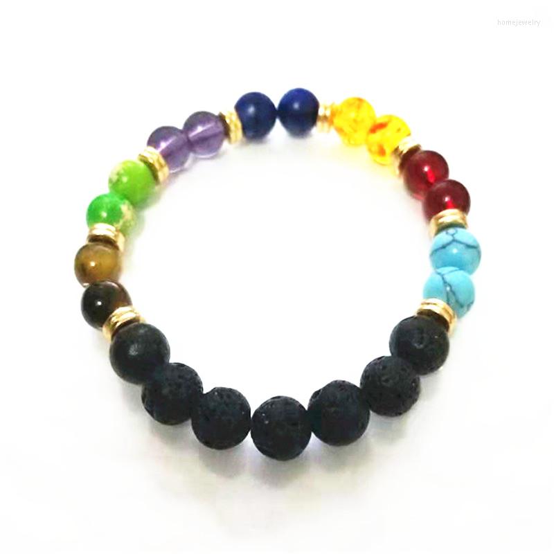 

Strand Chakra Bracelet Men Black Lava Healing Balance Beads Reiki Buddha Prayer Natural Stone Yoga Jewelry For Women