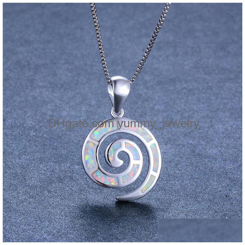 

Pendant Necklaces Boho Fashion Female Blue White Fire Opal Necklace Sier Color Chain Big Screw Pendants For Womenpendant Drop Delive Dh27W