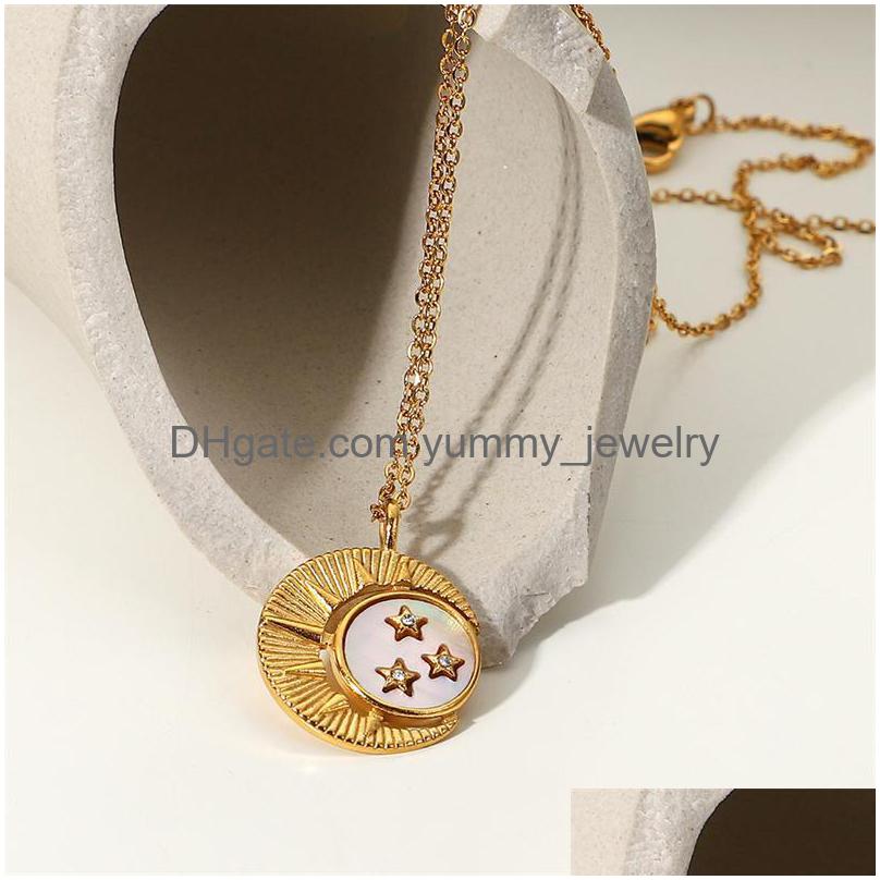 

Pendant Necklaces Gairu Vintage 18K Gold Stainless Steel Star Moon Sun Fashion White Shell Necklace Jewelry S 2022 Productspendant D Dhlfw