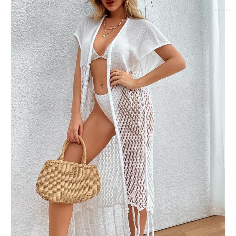 

Women' Swimwear 11UE Flowy Bathing Suit Cover Up Tassels Bikinis Swimsuit White Hollow Kaftan Open Front Cardigan For Women