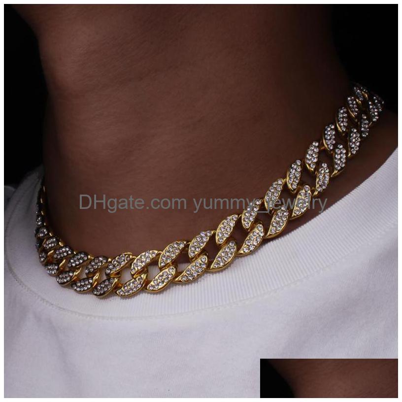 

Pendant Necklaces Chains Jewelry Hip Hop Mens Gold Sier Miami Cuban Link Chain Diamond Iced Out Chian Bling Fashion Rp Necklace Drop Dhcd8