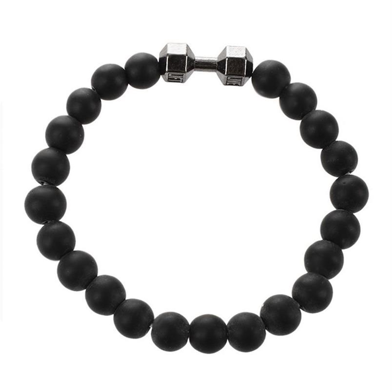 

Black Matte Stone Dumbbell Bracelet Fitness Motivation Crossfit Gym Fashion Gift Black/Gun Black2456