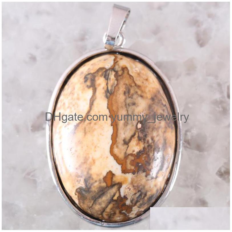 

Pendant Necklaces 1Pcs Natural Stone Oval Cab Cabochon Bead Yellow Picture Jaspers For Necklace K659Pendant Drop Delivery Jewelry Pen Dhyaf