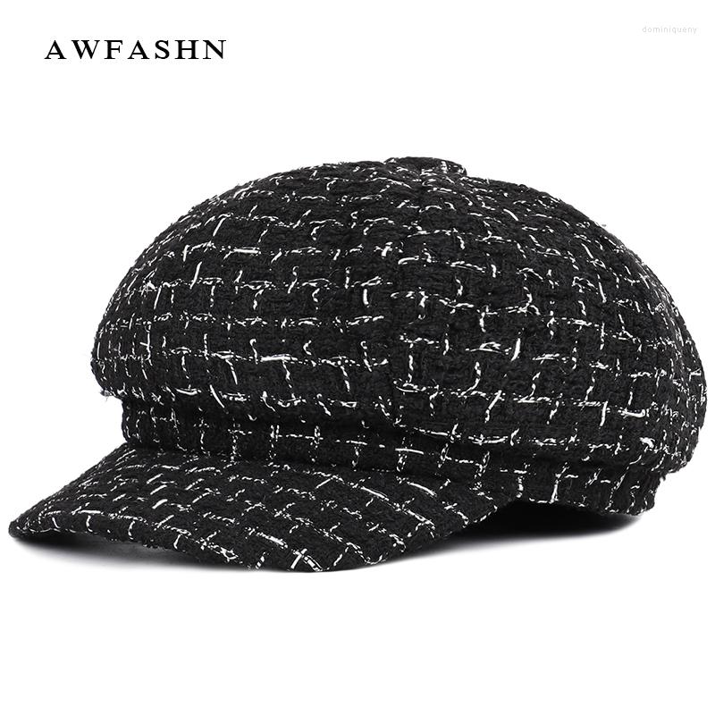 

Sboy Hats 2023 Women Winter Octagonal Fashion Warm Stripe Tweed Caps Female Retro Painter Hat Berets Gorras Men, Black