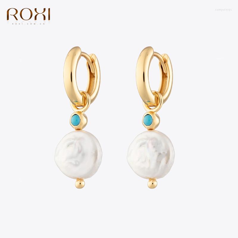 

Hoop Earrings ROXI Fashion Baroque Irregular Pearls For Women 925 Sterling Silver Turquoise Stone Jewelry Pendientes