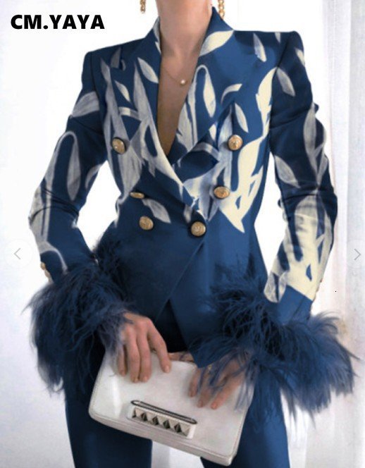 

Women's Suits Blazers CMYAYA Women Fashion Feather Hem Long Sleeve Notched Neck Double Breasted Blazer for Autumn Winter Vintage Outwear Tops 230203, Black