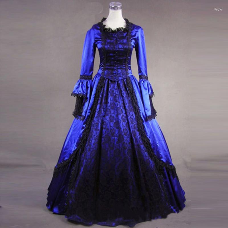 

Casual Dresses European Court Blue Gothic Victorian Historical Dress Long Sleeve Lace Ruffles Masquerade Ball Gowns Costume