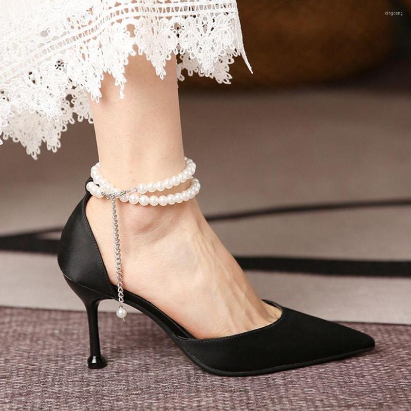 

Anklets 1Pair Women Shoelaces For High Heels Pearl Band Shoe Belt Ankle Holding Loose Anti-skid Bundle Tie Straps Shoes Decoration