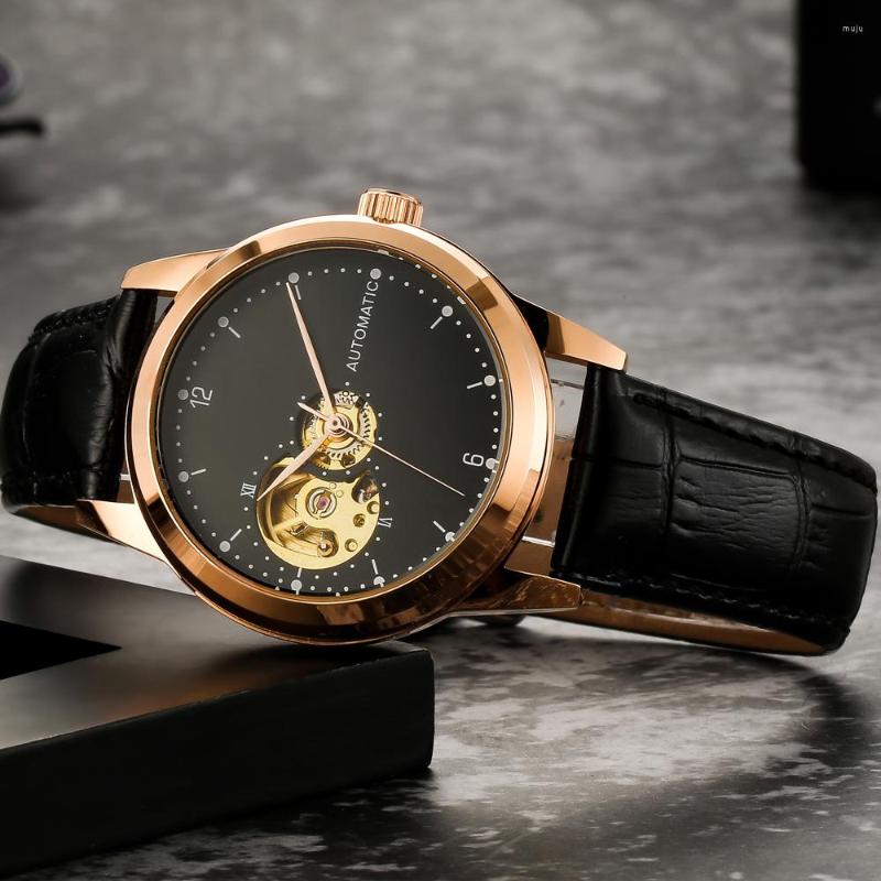 

Wristwatches Women Mechanical Watches Automatic Gold Movement Reloj Automatico De Hombre Minimalist Auto Clocks Ladies Wristwatch Uhr, Rg black brown