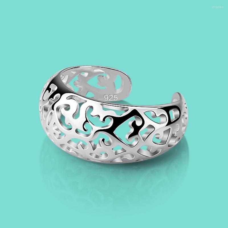 

Cluster Rings Ethnic Style 925 Silver Ring-Women's Hollow Pattern Open Ring-Free Adjustment-Solid Jewelry Gift