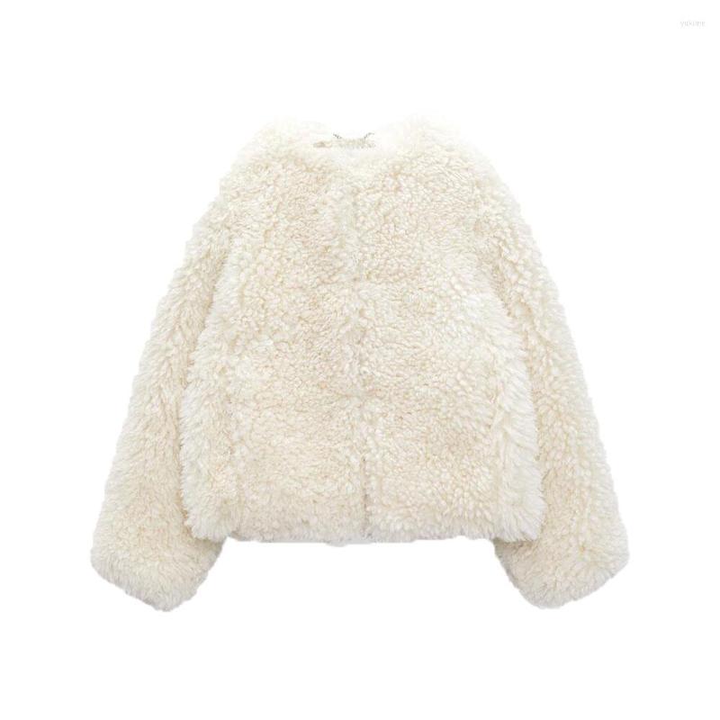 

Women's Jackets Zach AiIsaSha Autumn And Winter With Round Neck Long Sleeve Senior Sense Faux Fur Effect Plush Warm Short Jacket, Yellow