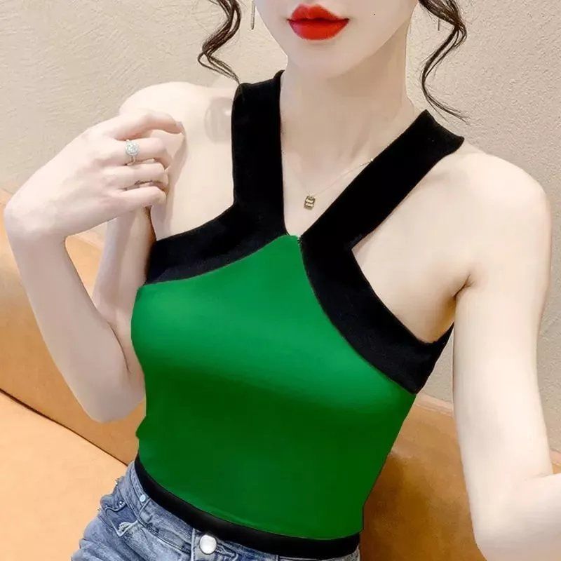 

Women's Tanks Camis Pure desire sexy girl hit color ice silk camisole female summer inner wear bottoming shirt tube top short trendy 230203
