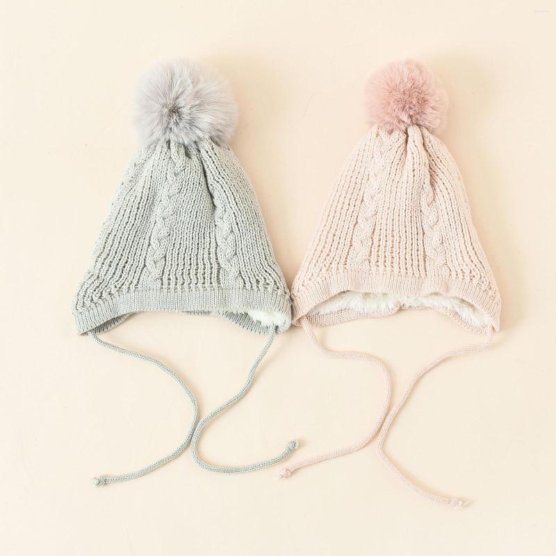 

Hats Lovely Baby Kids Boy Girl Knitted Fashion Solid Color Pompom Earflap 2023 Winter Warm Windproof Beanie Hats#fs