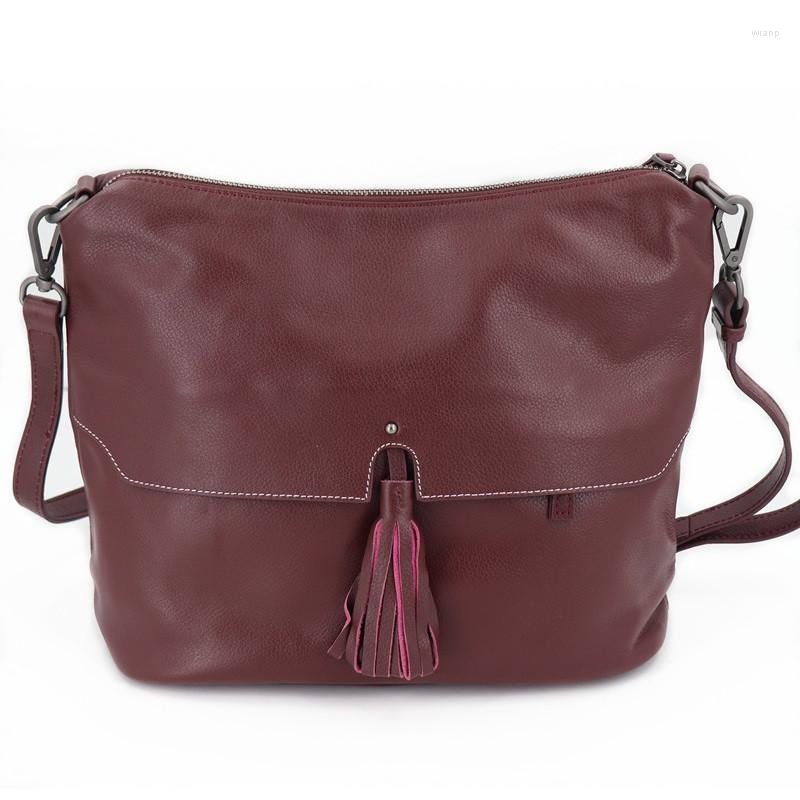 

Evening Bags Tassel Design Women Crossbody Large Soft Genuine Cow Leather Handbags Female Casual Shoulder Daily Solid Messenger Bag, Dark red