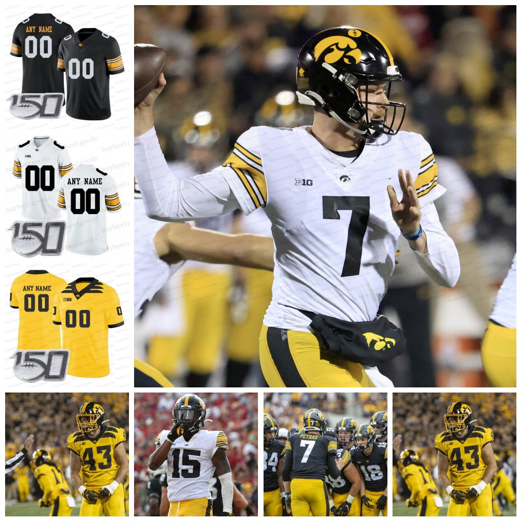 

NCAA Iowa Hawkeyes Football Jerseys 15 Tyler Goodson 65 Tyler Linderbaum 4 Dane Belton 7 Spencer Petras 12 Cade McNamara 91 Lukas Van Ness 84 Sam LaPorta