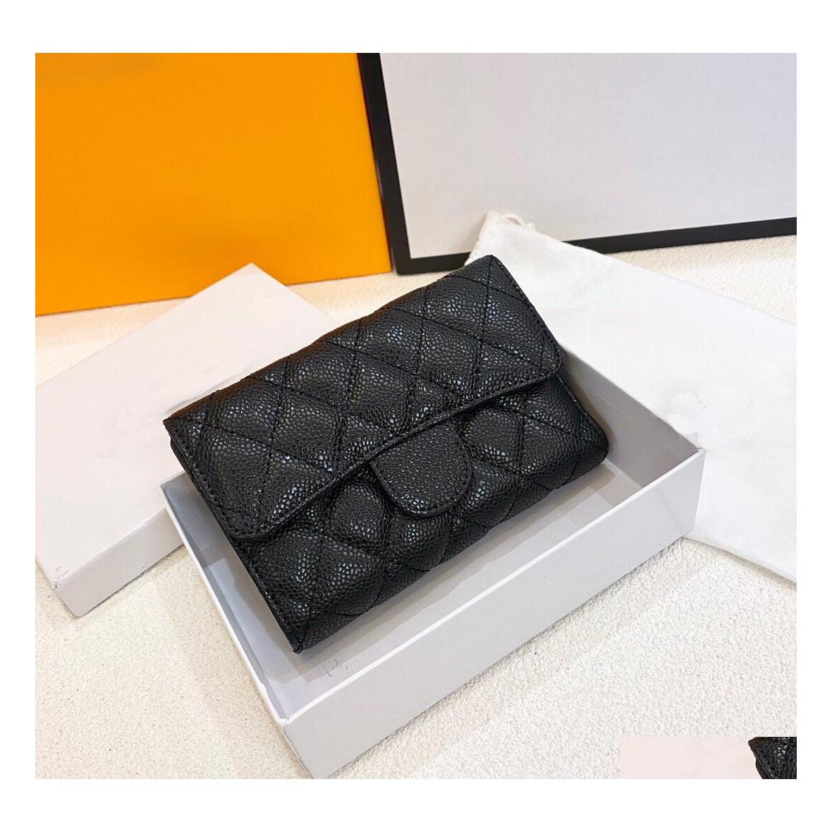 

Key Wallets Luxury Classical Women Bag Brand Fashion Caviar Leather Business Card Holder Genuine Credit Purses 220329 Drop Delivery Dheca, Black