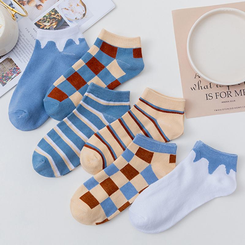 

Women Socks 5 Pairs Lot Fashion 2023 Summer Cotton Color Novelty Girls Cute Casual Funny Ankle Kawaii Striped, Blue