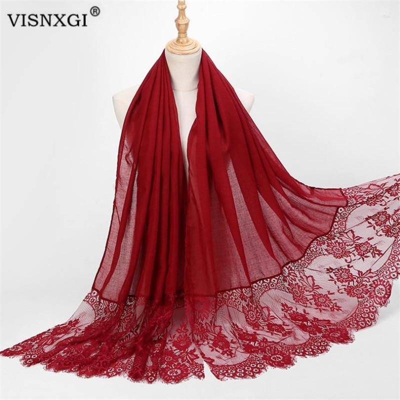 

Scarves VISNXGI Fashion Muslim Scarf Women Lace Tassel Shawls Hijab Plain Shawl Wrap Flower Foulard Soft Cotton Hijabs Scarfs