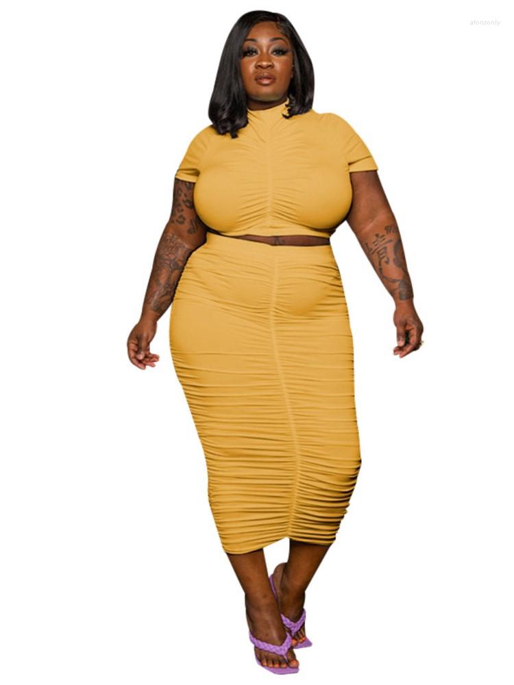 

Tracksuits 5XL Plus Size Women Skirt Sets T Shirt Crop Top And High Waist Suit 2023 Fashion Solid Draped Sexy Casual Matching Set, Blue