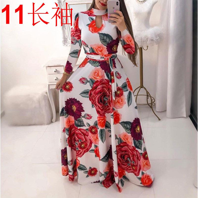 

Casual Dresses Leosoxs Spring Autumn Sexy O Neck Hollow Out Women' Dress 2023 Fashion Bohemia Flower Print Empire Ladies Midi Plus Size, Short 11