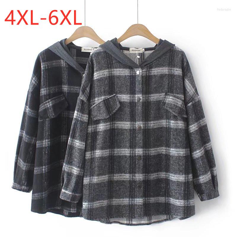 

Outerwear Large Women's Autumn Fashion Casual Plus Size Hooded Plaid Coat, Black