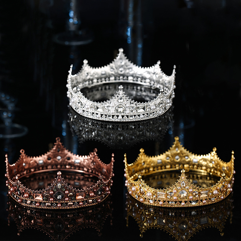 

Wedding Hair Jewelry Gold Silver Color Baroque Vintage Black Tiaras And Crowns Pearls Crystal Princess Diadems Bridal Women Accessories 230202
