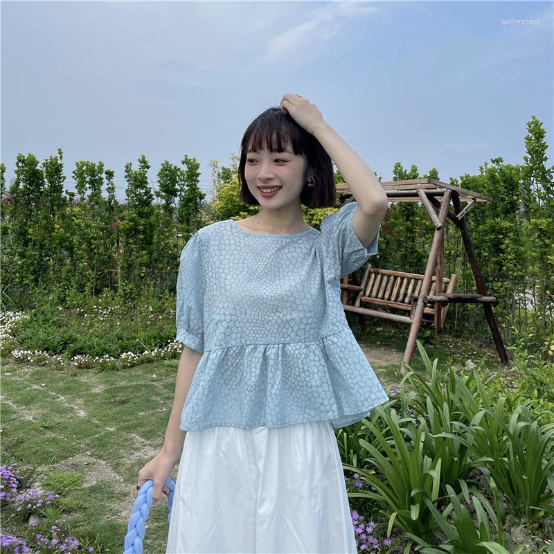 

Women's Blouses 2023 Korean Version Of Loose French Retro Puff Sleeve Short Sweet Short-sleeved Shirt Female Solid Color Blouse, Blue