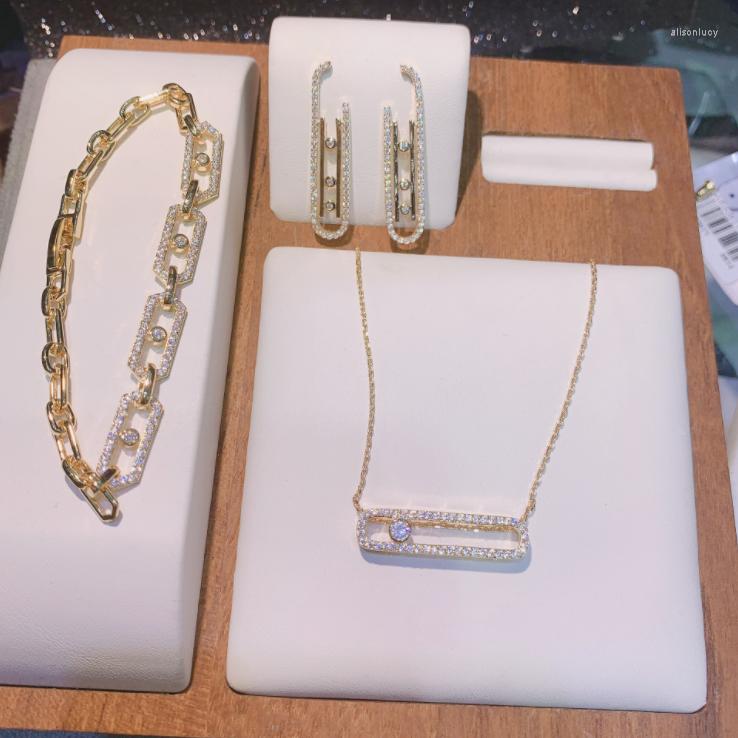 

Necklace Earrings Set Simple Geometric Bracelet Shiny Zircon Classic Elegant Ladies Jewelry, Picture shown