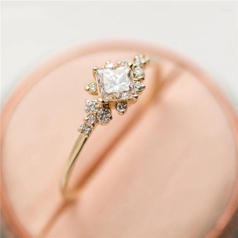 

Wedding Rings Fashion Geometric Square CZ Zircon Ring Gold Color Bohe Rhinestone Bagues Band Engagement Jewelry Anillo Mujer