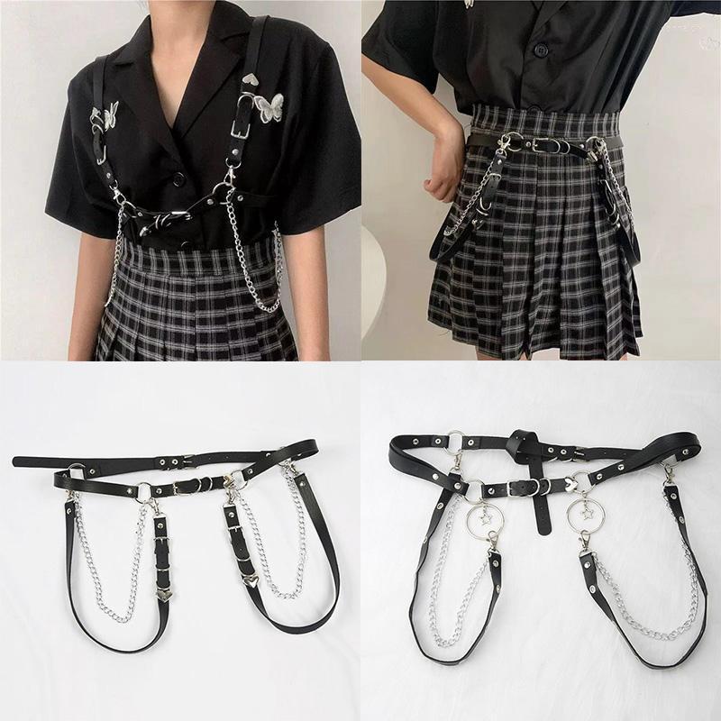 

Belts Punk Belt With Metal Waist Chain PU Leather Gothic Corset Dress Adjustable Waistbands Black For WomenBelts Donn22