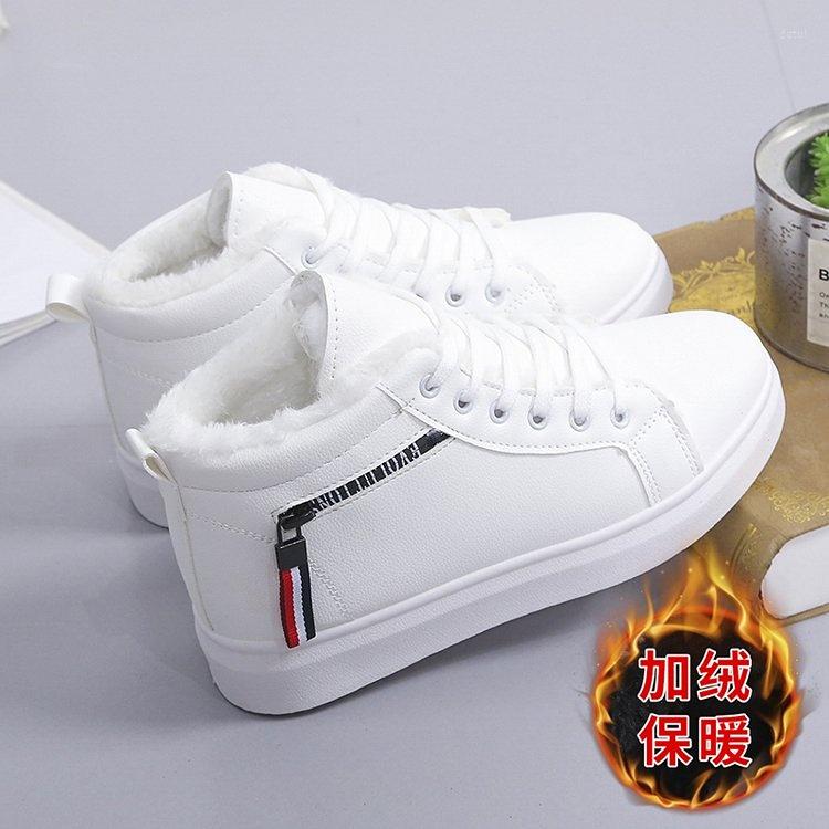 

Boots Winter Sneakers Women Ankle Warm Plush Shoes Lace Up Ladies Short Snow, White