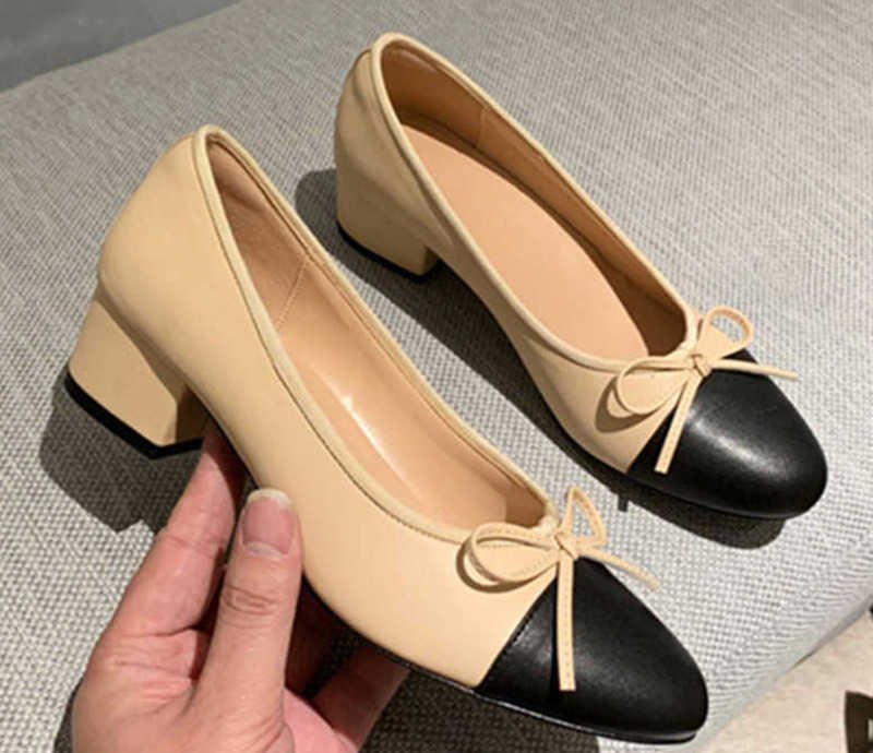 

Shoes Brand Casual Bow Ballet High Heels Shoes Woman Basic 2022 Tone Stitching Round Bow Work, Red