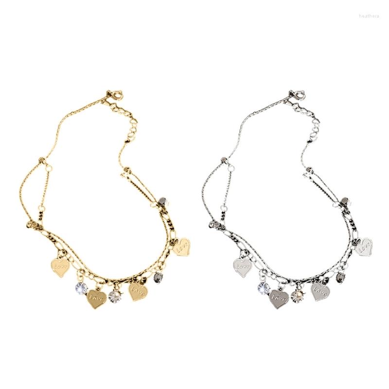 

Anklets Double Layer Anklet Chain Female Jewelry Heart Letters Charm Bracelets For Women Girl Foot Gifts
