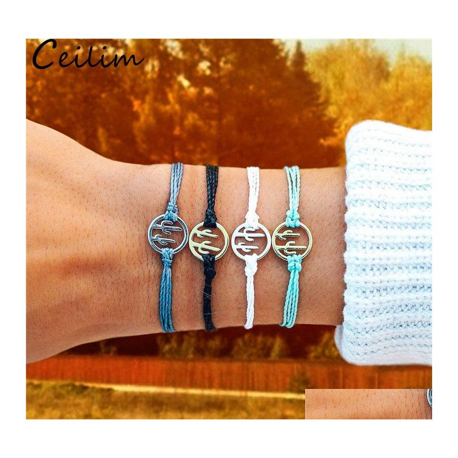 

Charm Bracelets Original Handmade Wax Thread Woven Cactus Bracelet Mtilayer Friendship String Colorf Braided For Women Summer Beach Otc5V
