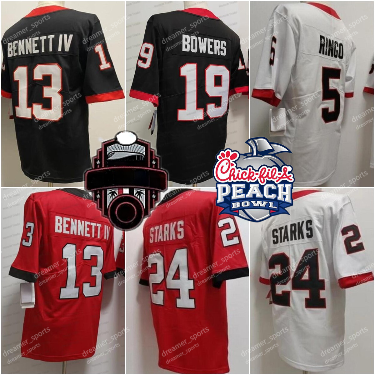 

NCAA Football Jersey Bowers Bennett IV 24 Starks 5 Kelee Ringo Red White Black Mens Champions Peach Bowl 2023 New Jerseys Stitched, Men jersey