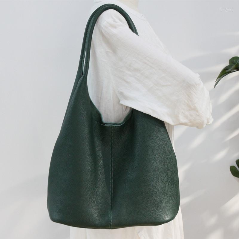 

Evening Bags Designer Handbags Women Soft Genuine Leather Casual Tote Simple High Quality Large Female Shoulder Bag With Liner, Black