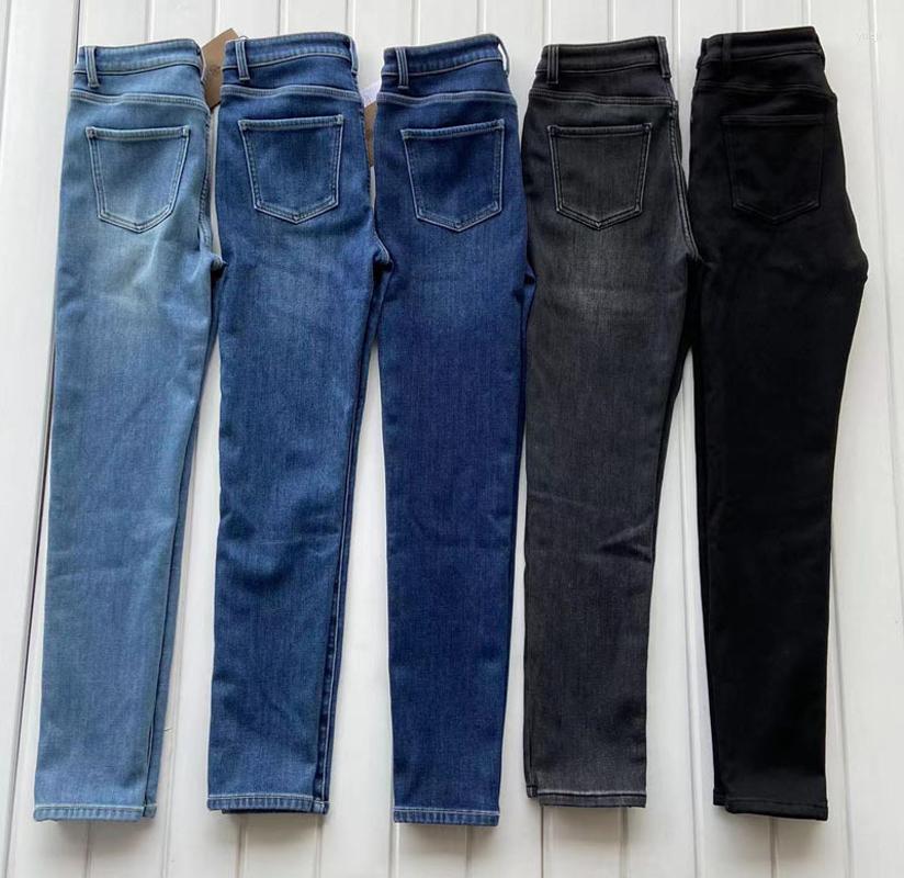 

Women's Jeans European American Style Women 2023 Autumn Winter Plush Thin Warm Thickened Elastic Casual Denim Black Pencil Pants