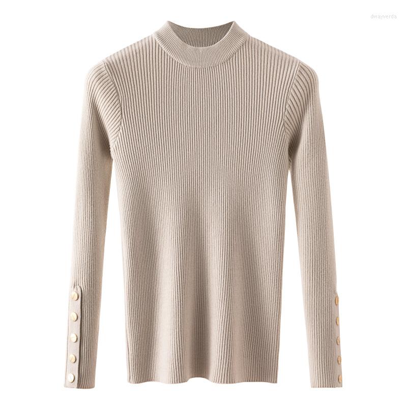 

Women's Knits DISCVRY Casual Women Thick Sweater Pullovers Long Sleeve Button O-neck Chic Female Slim Knit Top Soft Jumper Tops, White