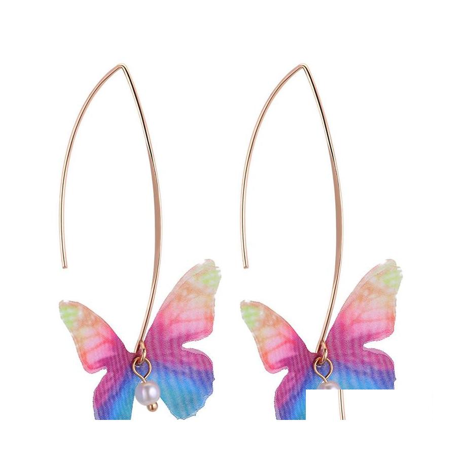 

Dangle Chandelier Fashion Chiffon Butterfly Earrings Imitation Pearls Big Hook Tle Wings Female Long For Women Girls Wholesale Dro Ott5F