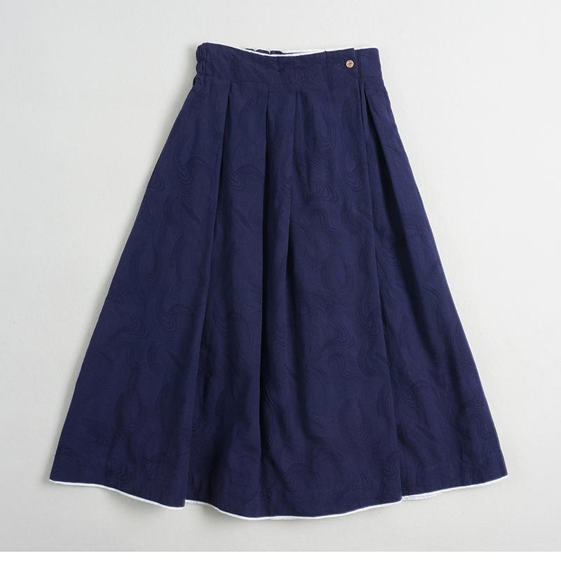 

Skirts Spring Women Cotton Skirt Retro Elastic Waist Big Hem Pleated A-line, Blue