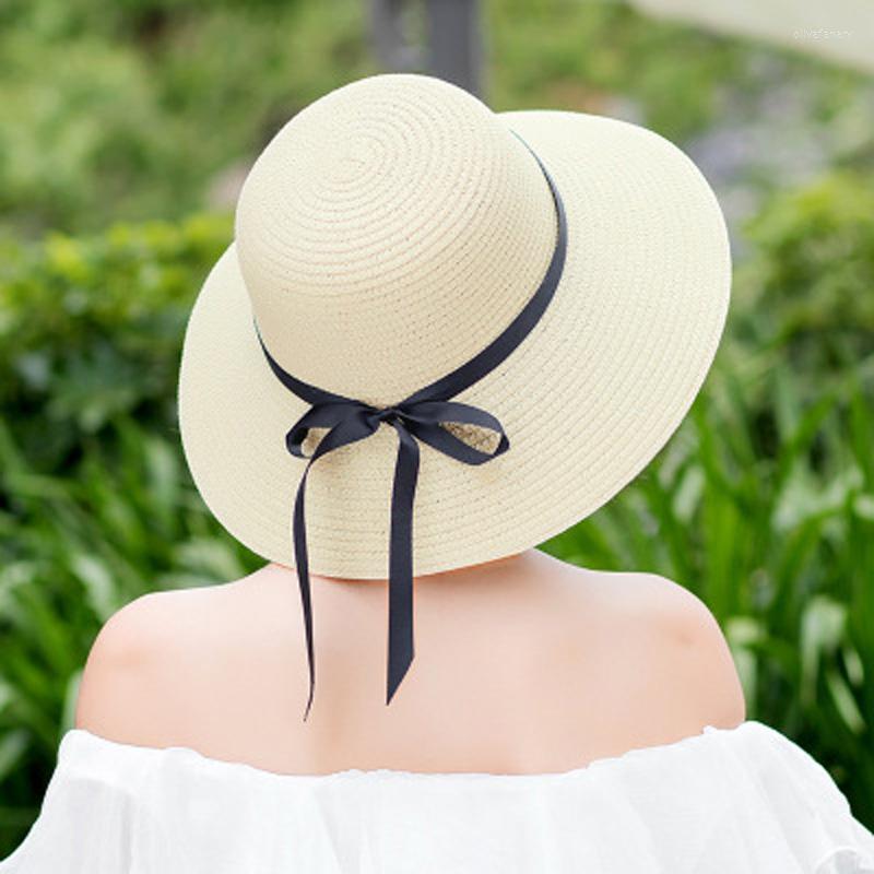 

Wide Brim Hats Big Side Beach Hat Casual Summer Caps Ladies Shade Black Belt Woman Europe America Sun Hand Made Women Straw CapWide Oliv22, White