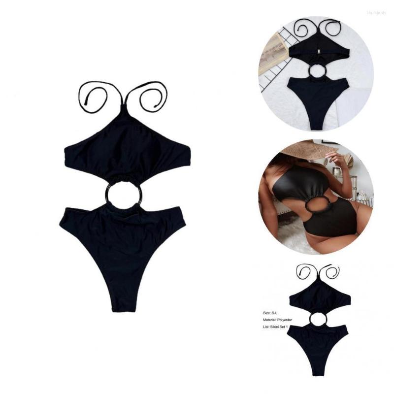 

Women's Swimwear Chic Monokini Padded Halter Neck Lady Shoulderless Bathing Suit, Black s