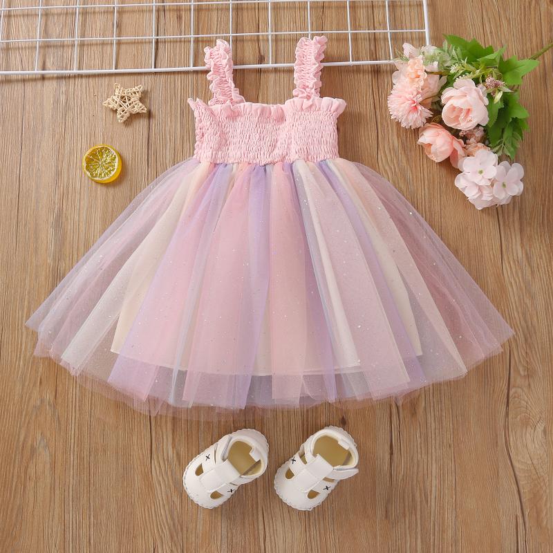 

Girl Dresses 0-5Y Summer Princess Baby Girls Dress Rainbow Printed Lace Patchwork Sleeveless Tutu Sundress Girl's, Picture shown
