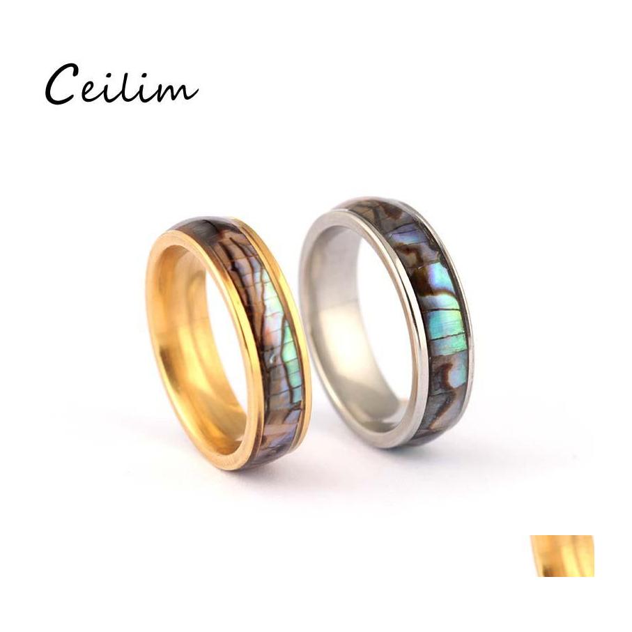 

Cluster Rings Shellhard Abalone Shell Stainless Steel Finger Wedding Bands For Men Women Comfort Fit Size 612 Lovers Couples Ring Wh Ot7Kx