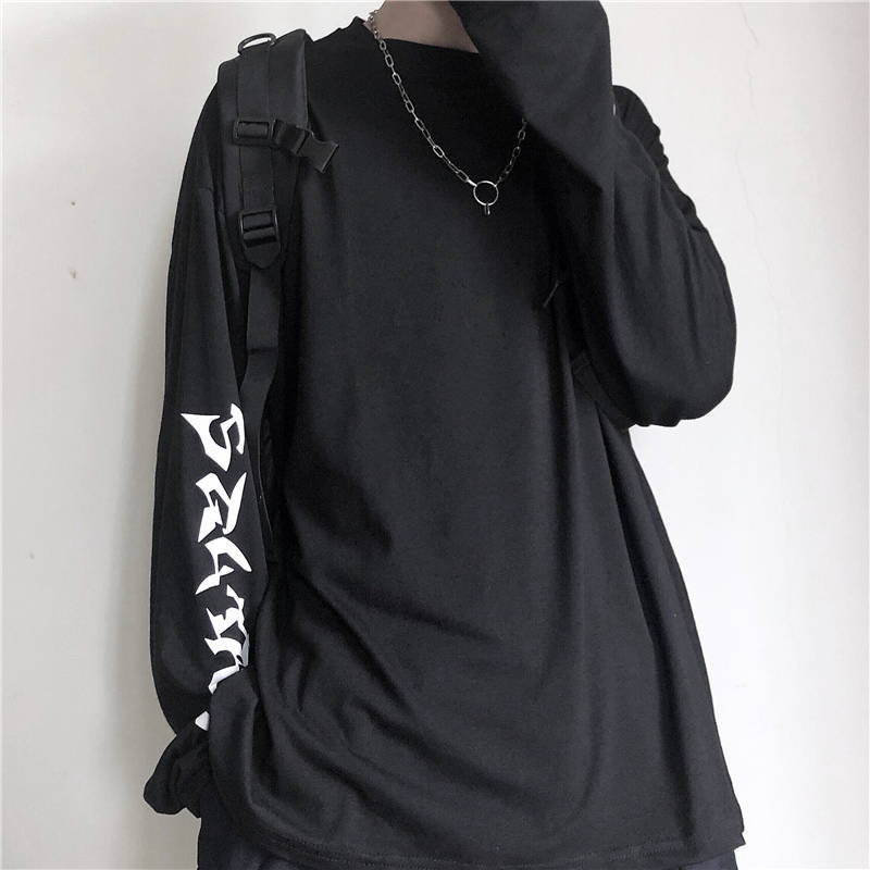 

Men' T-Shirts Cool Harajuku Ins Tshirt Hip Hop T-shirts Men Women Casual Korean T Shirt Long Sleeve Loose Tshirt Streetwear Autumn Tops Male 230203, Black