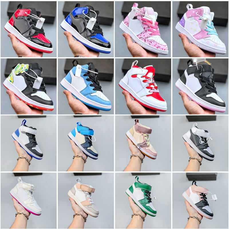 

2023 Infants 1s Kids High Basketball Shoes Boys Girls Kid Shoes Game Royal Scotts Obsidian Chicago Bred Sneakers Mid Multi-Color Tie-Dye Size 22-37, #13