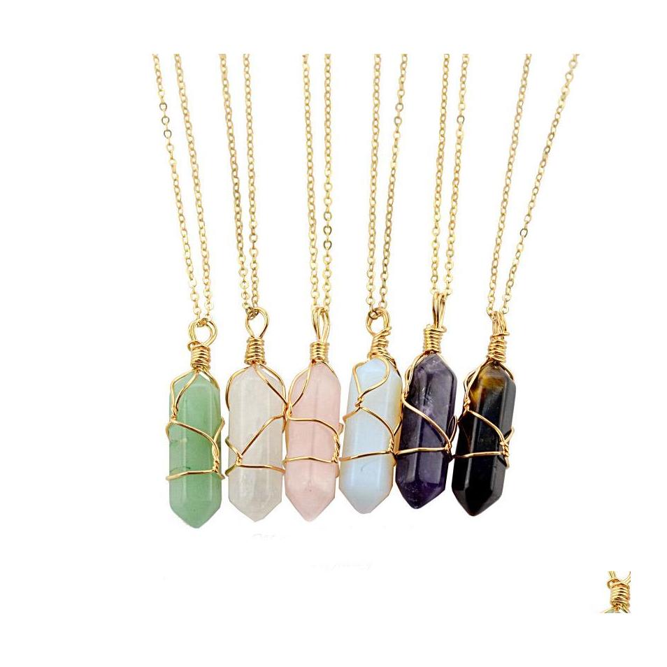 

Pendant Necklaces Hexagon Shape Chakra Natural Stone Healing Point Pendants With Gold Chain For Women Jewelry Drop Delivery Dhxly