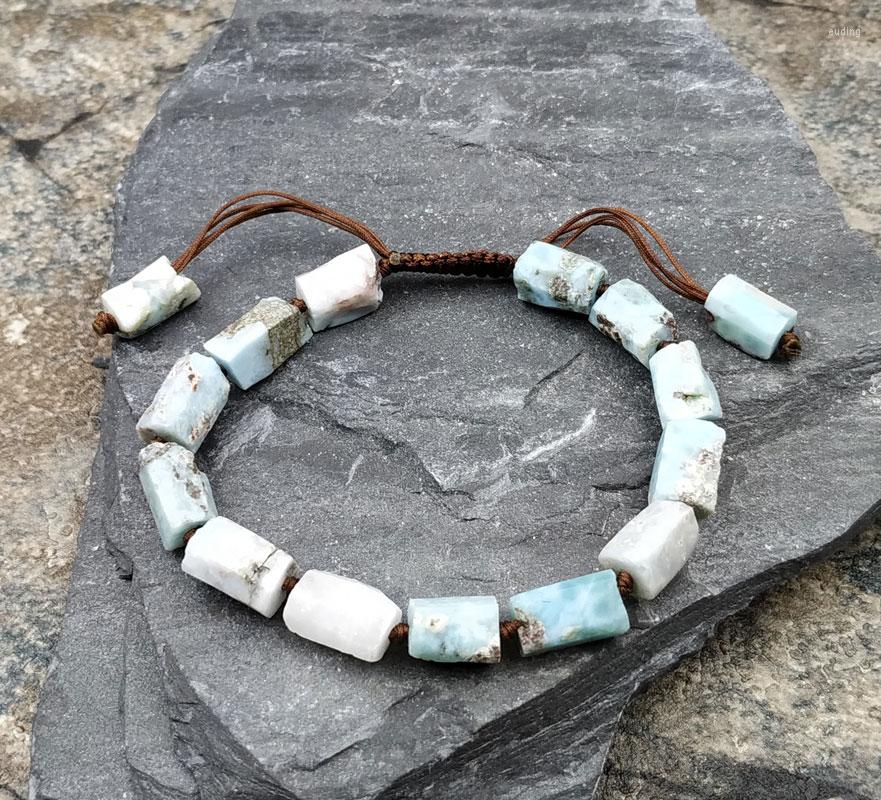 

Link Bracelets Natural Rough Larimar Stone Adjustable Bracelet M0060