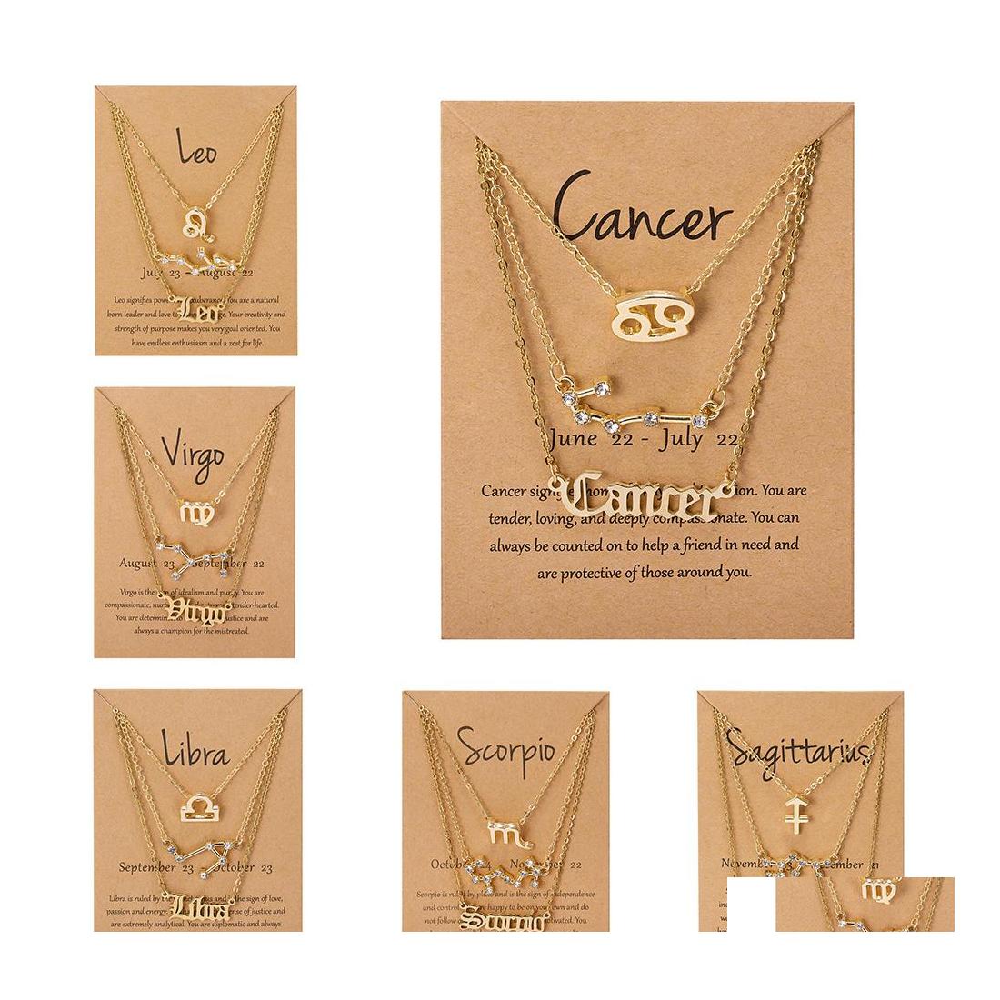 

Pendant Necklaces 3Pcs/Set 12 Zodiac Sign Necklace Gold Plated Aries Cancer Letter Star Charm For Women Drop Delivery Jewelry Pendant Ottir