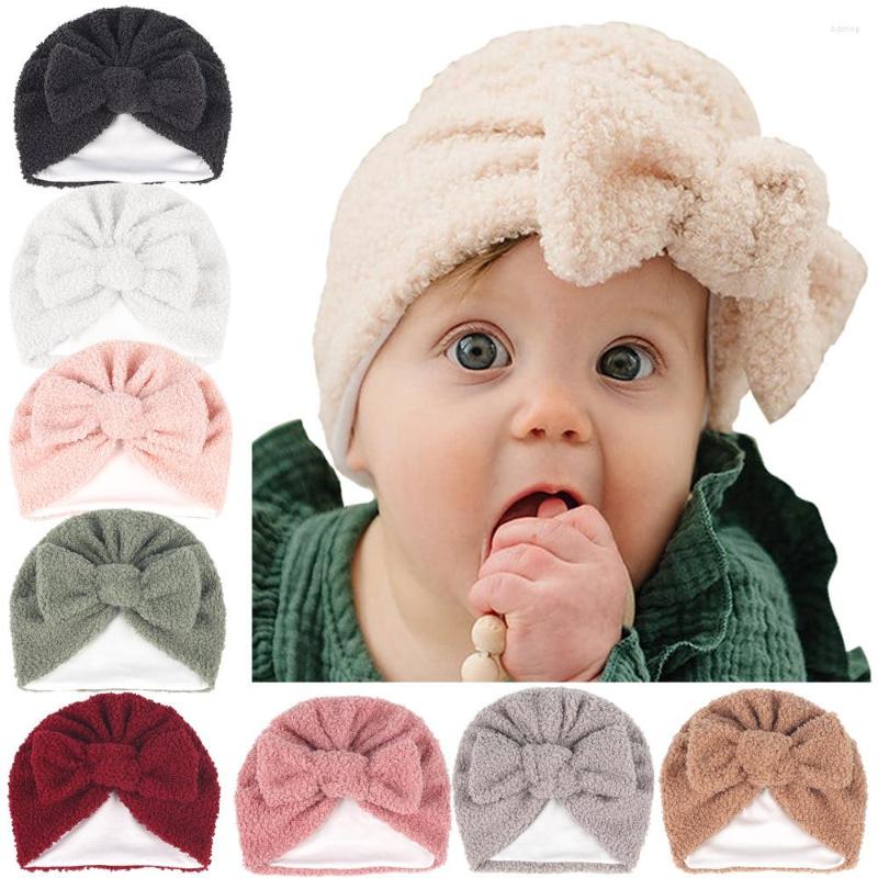 

Hair Accessories Wool Born Turban Baby Girl Cap Headband Solid Bowknot Elatic Children Headwraps Toddler Infnat Hat